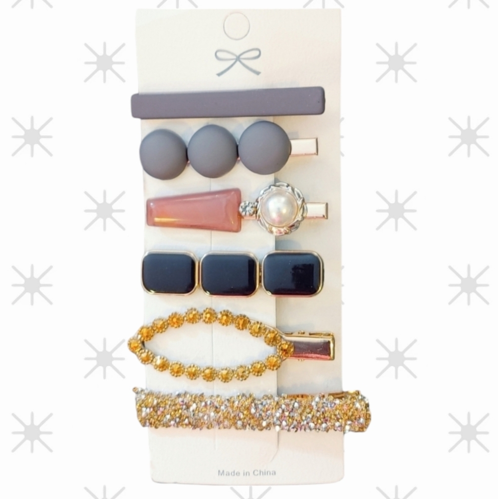 Elegant Hair Accessory Set - Black, Gold, Pink